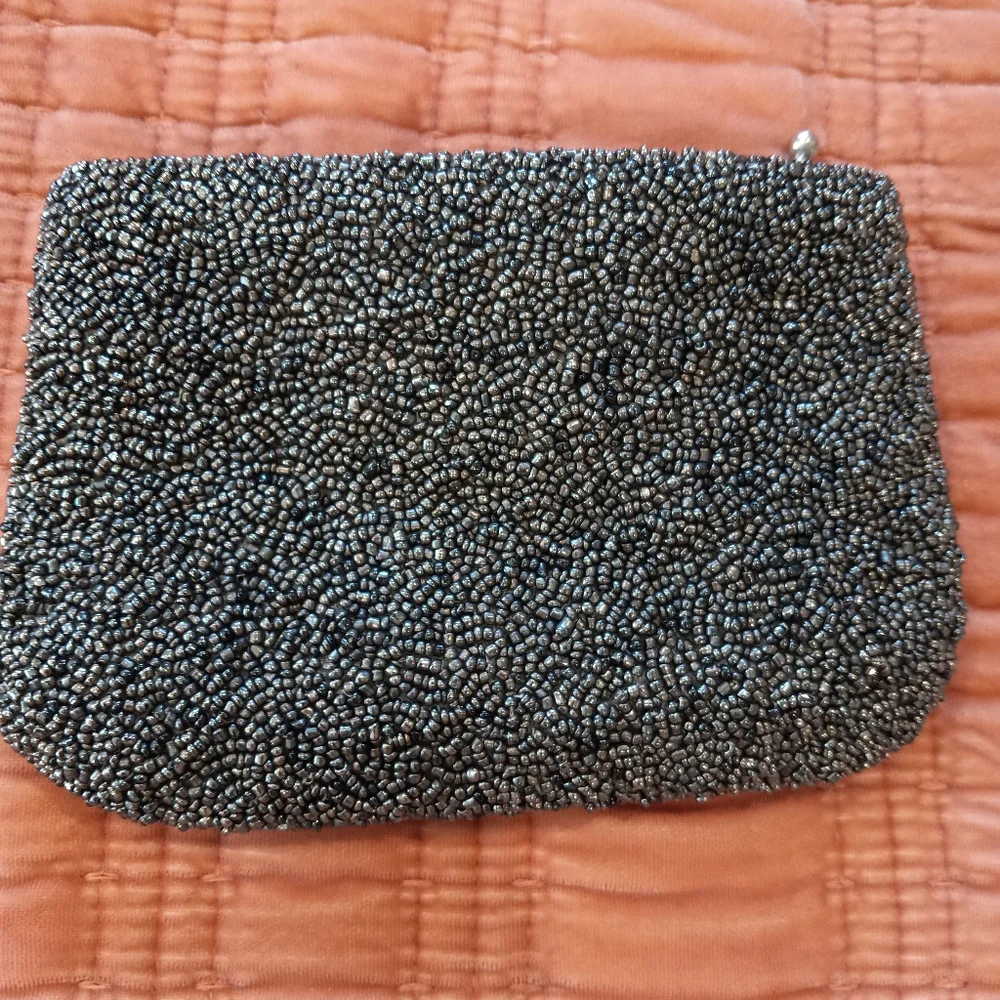 Chan Luu Black Beaded Clutch with Silver Hardware